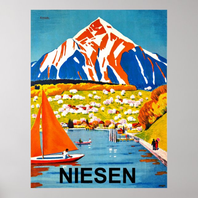 Niesen, bergstoppen över sjö, Schweiz Poster (Framsidan)
