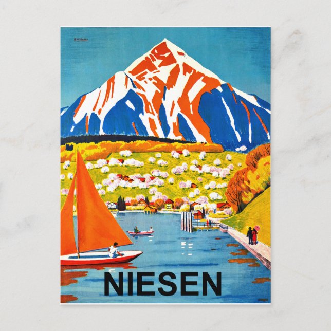 Niesen, bergstoppen över sjö, Schweiz Vykort (Framsida)