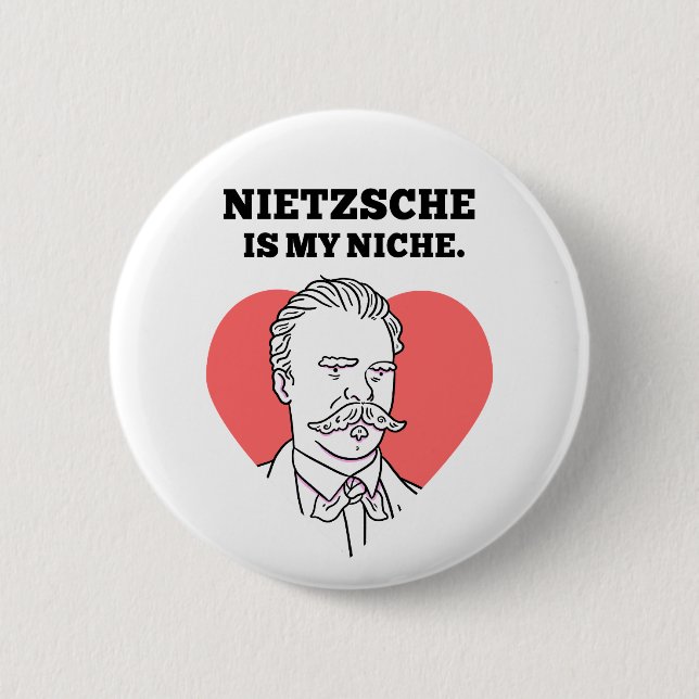 Nietzsche är min niche Philosophy Pun Button Pin Knapp (Framsida)