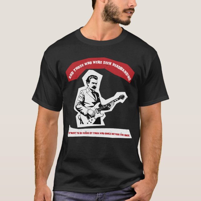 Nietzsche Guitar Headbanging Quote T Shirt (Framsida)