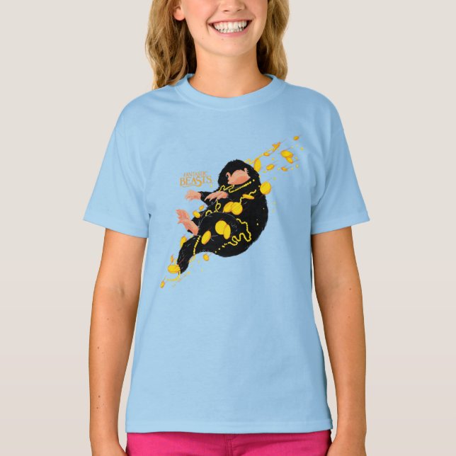 Niffler svävande med guld t shirt (Framsida)