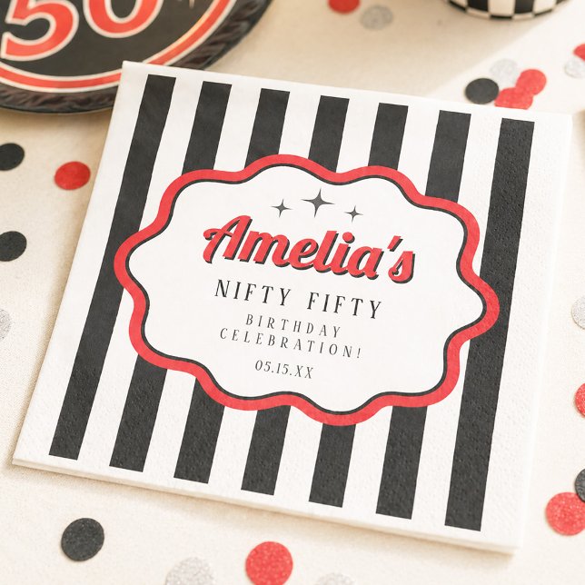 Nifty Fifty 50-årsfest Retro papper Pappersservett (Nifty Fifty 50th Birthday Party Retro Paper Napkins)