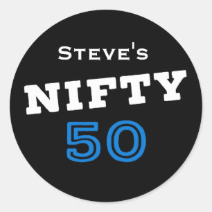 Nifty födelsedag 50 runt klistermärke