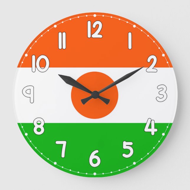 Niger Flag Wall Clock – Patriotic Home & Office De Stor Klocka (Framsida)
