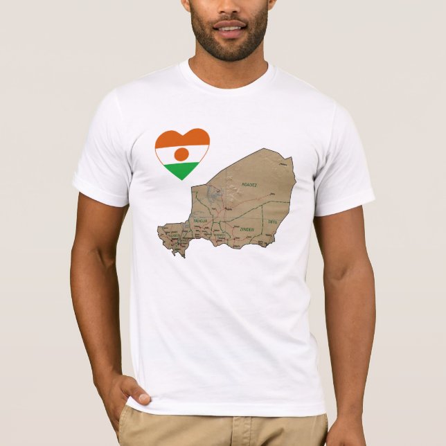 Niger Flagga Heart och Karta T-Shirt (Framsida)