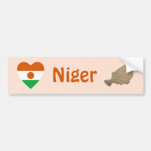 Niger Flagga Hjärta + Karta Bumperdekal Bildekal