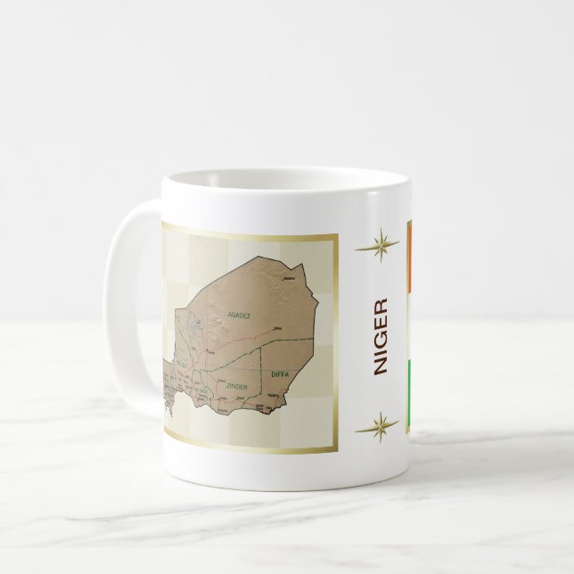 Niger Flagga + Karta Mugg (Framsida vänster)
