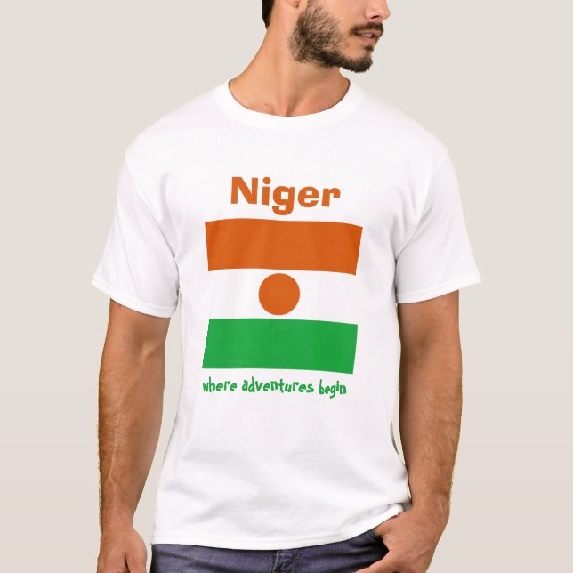 Niger Flagga + Karta + Text T-Shirt (Framsida)