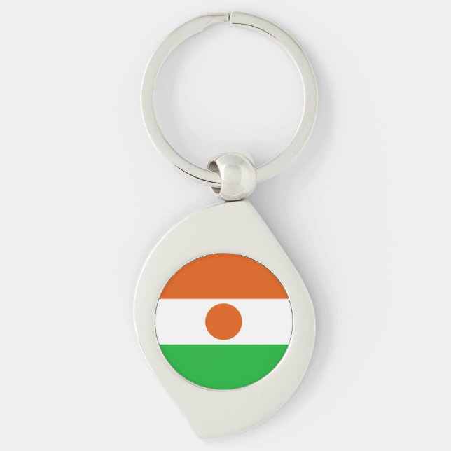 Niger Flagga Swirl Silverfärgad Nyckelring (Framsidan)
