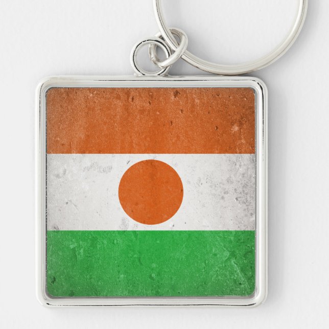Niger Fyrkantig Silverfärgad Nyckelring (Framsidan)
