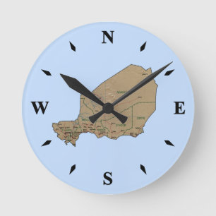 Niger Karta Clock Rund Klocka