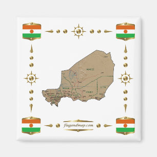Niger Karta + Flaggor Magnet