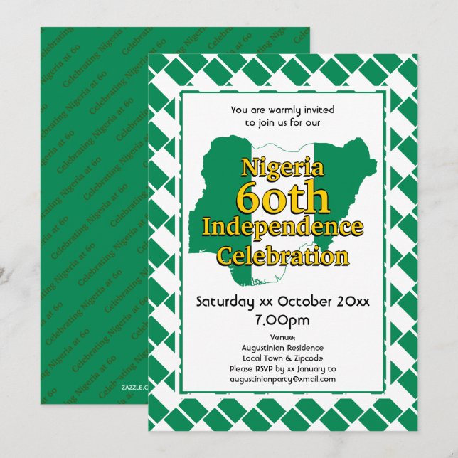 NIGERIA 60:E OBEROENDE | Nigerianska Flagga Inbjudningar (Fram/baksida)