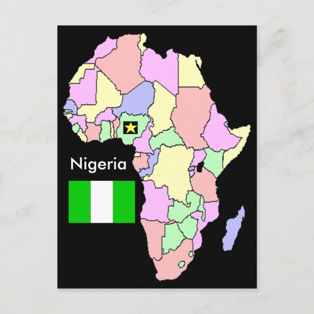 Nigeria Afrika Karta Vykort (Framsida)