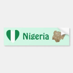 Nigeria Flagga Hjärta + Karta Bildelarvklistermärk Bildekal