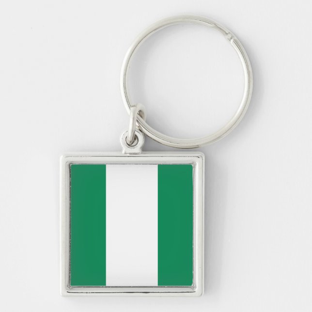 Nigeria Flagga Keychain Fyrkantig Silverfärgad Nyckelring (Framsidan)