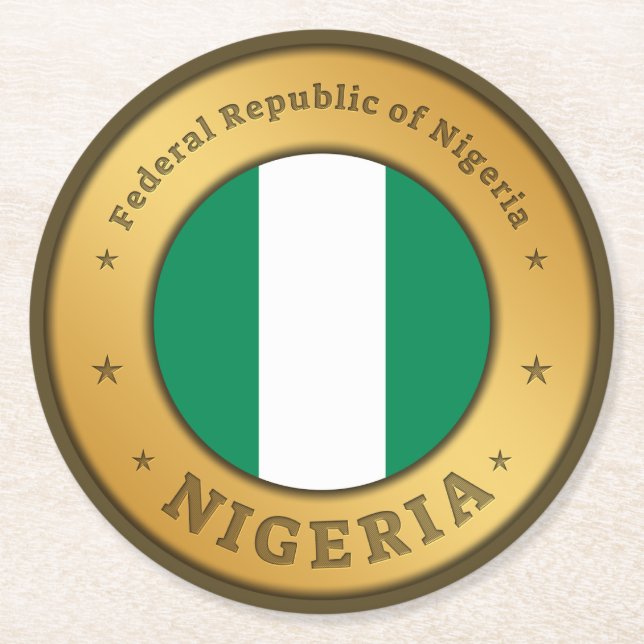 Nigeria Flagga Märke Underlägg Papper Rund (Framsidan)