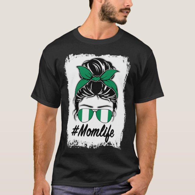 Nigeria Flagga nigerianska Mamma Messy Bun Mamma L T Shirt (Framsida)