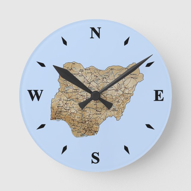 Nigeria Karta Clock Rund Klocka (Framsida)