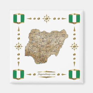 Nigeria Karta + Flaggor Magnet