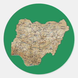 Nigeria Kartpåtryck Runt Klistermärke