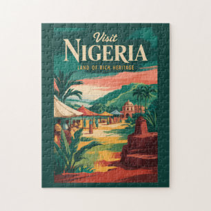 Nigeria Målerisk Illustration Resa Konst Vintage Pussel
