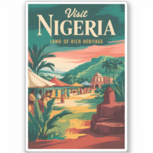 Nigeria Målning Illustration Resa Konst Vintage Klistermärken