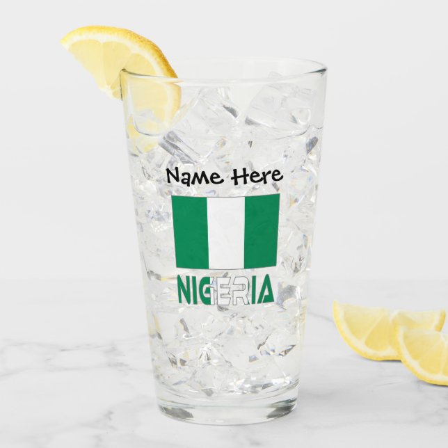 Nigeria Nigeriansk Flagga Svart Personalisering  Glaskopp (Framsida Ice)