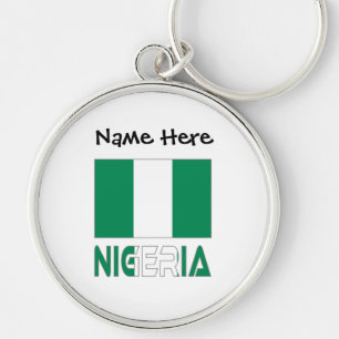 Nigeria Nigeriansk Flagga Svart Personalisering Rund Silverfärgad Nyckelring
