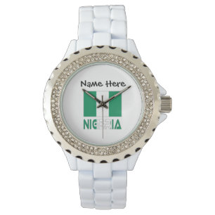 Nigeria Nigerias flagga Svart Personalisering Armbandsur