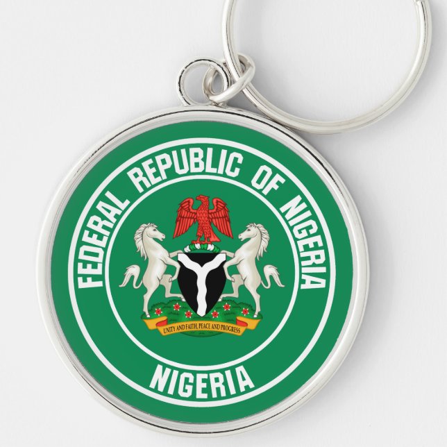 Nigeria Round Emblem Rund Silverfärgad Nyckelring (Framsidan)