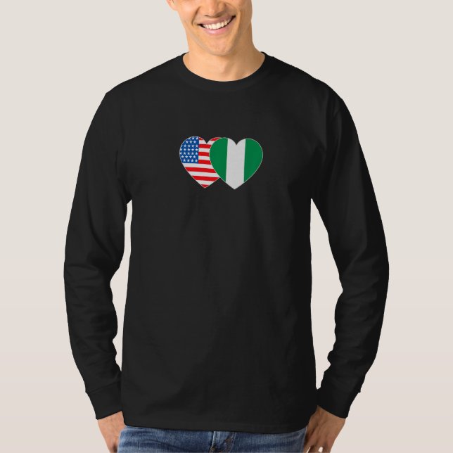 Nigeria & USA Flag Twin Heart for Nigerian America T Shirt (Framsida)