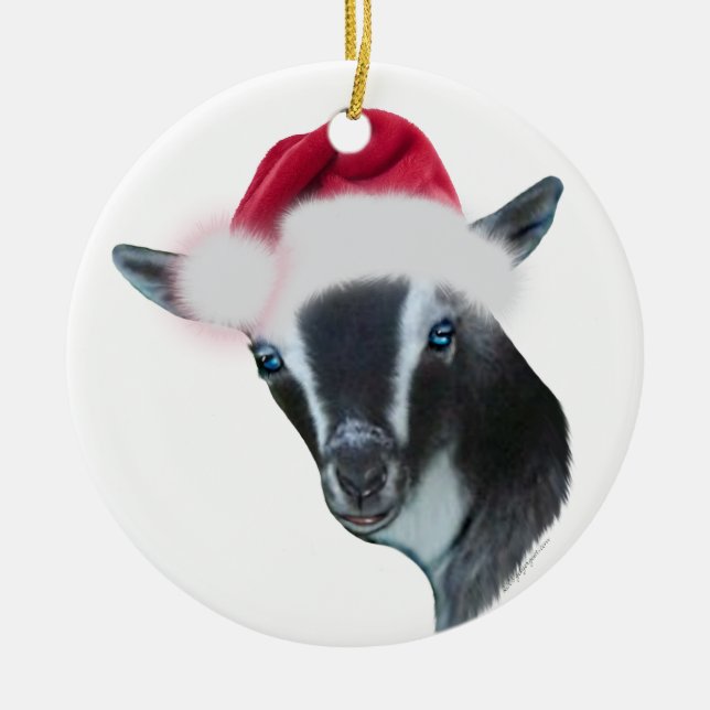 Nigerian Dwarf Goat Santa Hat-julprydnad Julgransprydnad Keramik (Framsidan)