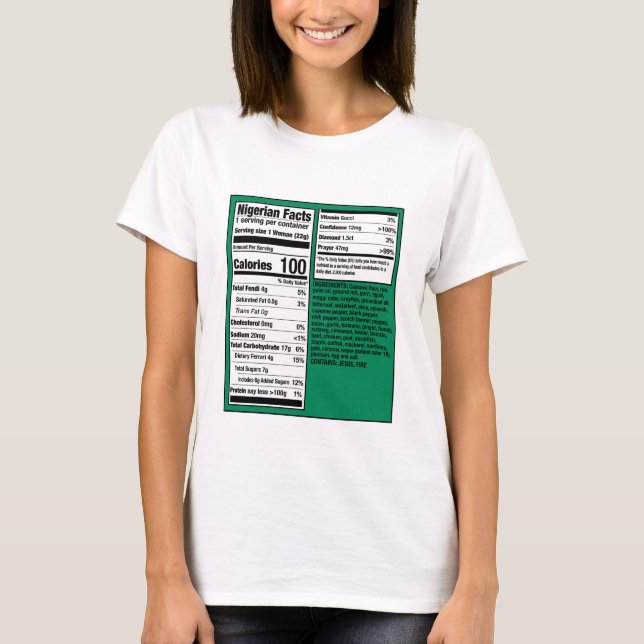 Nigerian Woman Nutritional Facts Shirt T (Framsida)