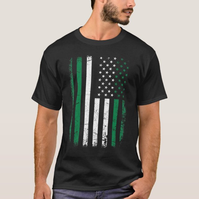 Nigerianska amerikanska Flagga Nigerias rötter Nig T Shirt (Framsida)
