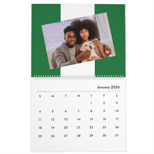 Nigerianska Flagga Insert Photo 2026 Nigeria Famil Kalender (Jan 2026)