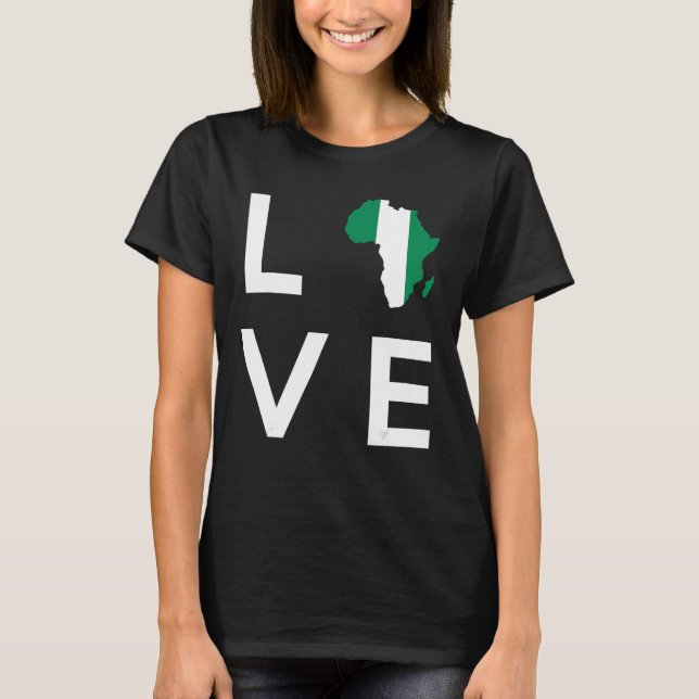 Nigerias Flagga Kärlek Afrika Continent Silhouette T Shirt (Framsida)