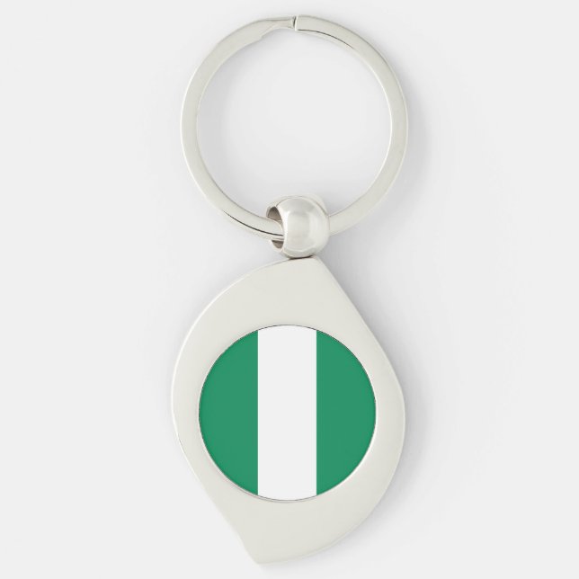 Nigerias flagga swirl silverfärgad nyckelring (Framsidan)