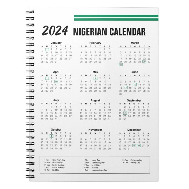 Nigerias kalender 2024 anteckningsbok (Framsidan)
