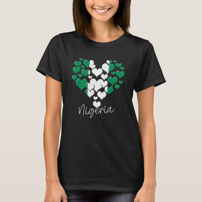 Nigerias nigerianska Flagga Afrika Proud Heart Kär T Shirt (Framsida)