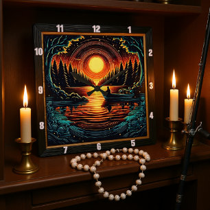 Night Anglers Dream Fyrkantig Klocka