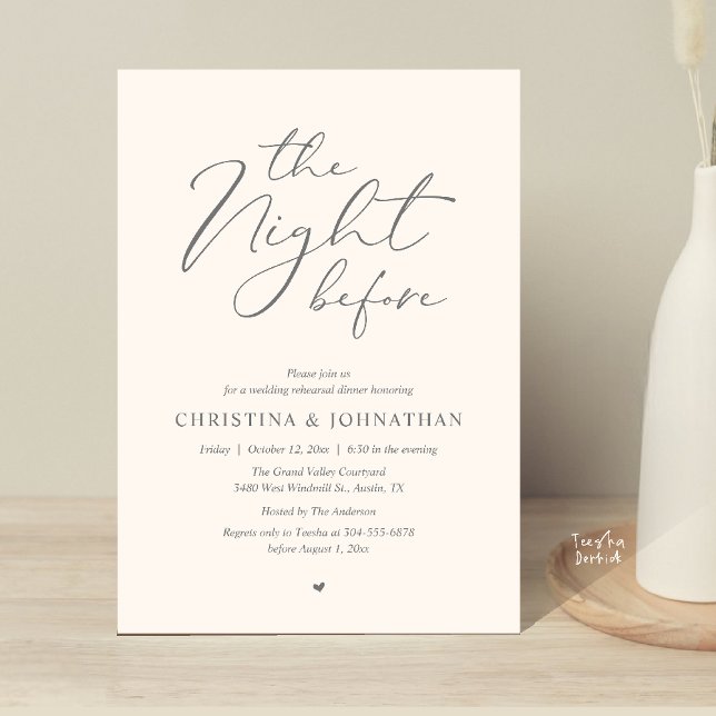 "Night Before" Champagne Rehearsal Middag Inbjudningar (“The Night Before” Elegant Script Romantic Rehearsal Dinner Invitation Card Classy Ivory)