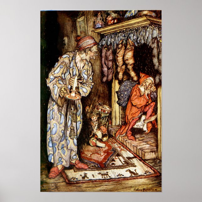 Night Before Christmas Barn i säng Rackham Poster (Framsidan)