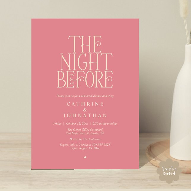 "Night Before" Rehearsal Middag Dustig Rosa Inbjudningar (Minimalist "The Night Before" Rehearsal Dinner Invitation Card in Dusty Rose Pink)