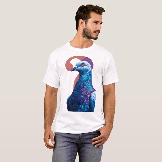 Night Bloom Pigeon – Botanical Gradient Illustrati T Shirt (Hel framsida)