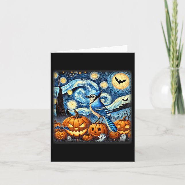 Night Blue Jay Halloween Kort (Framsida)