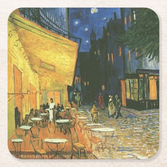Night Cafe Painting by van Gogh Underlägg Papper Kvadrat (Framsidan)