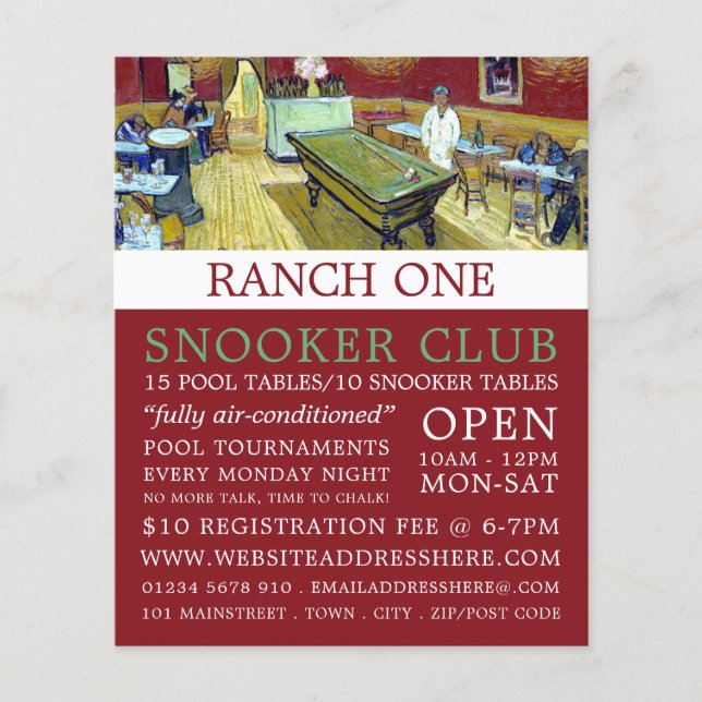 Night Café, Van Gogh, Bassäng Klubb, Snooker Klubb Flygblad (Framsidan)