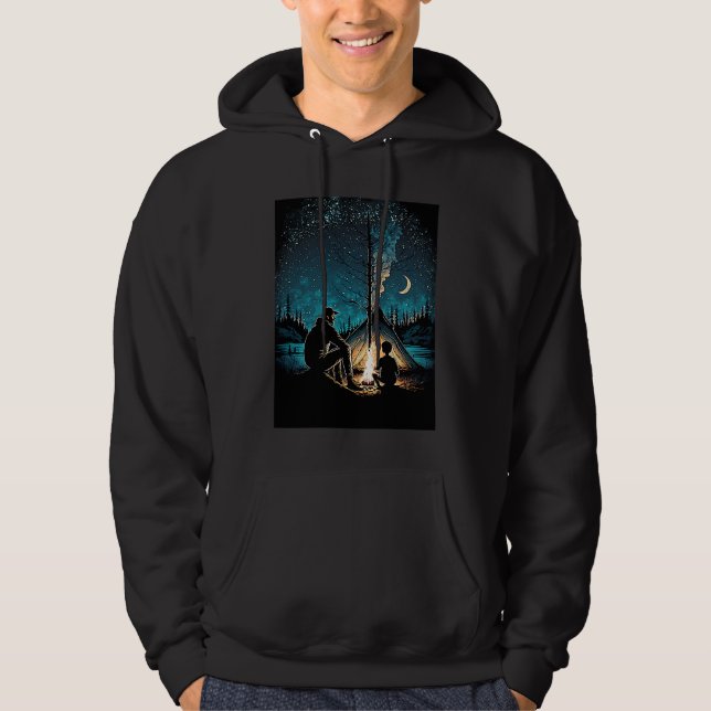 Night Camping Bonfire Bonding Father and Son Bonfi Hoodie (Framsida)