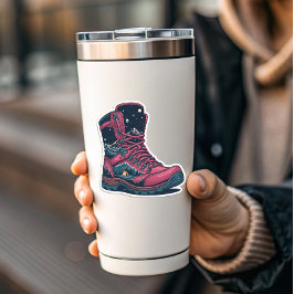 Night Camping Pink Hiking Boot Sticker | Die-Cut Klistermärken